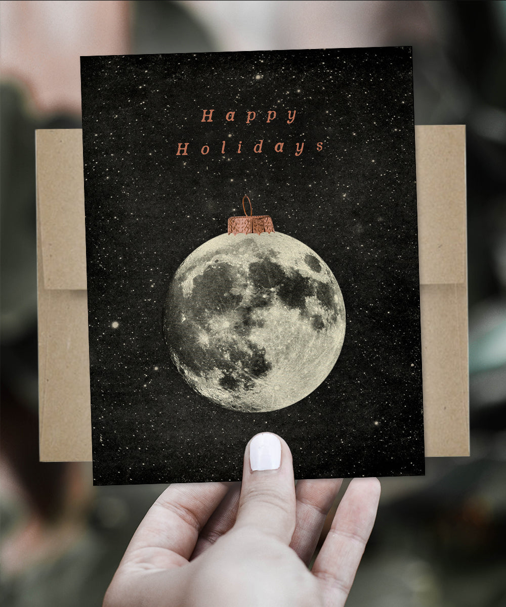 Happy Holidays Moon Ornament - Greeting Card