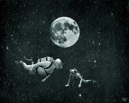 Deep Space Divers - Vintage Collage Art Print