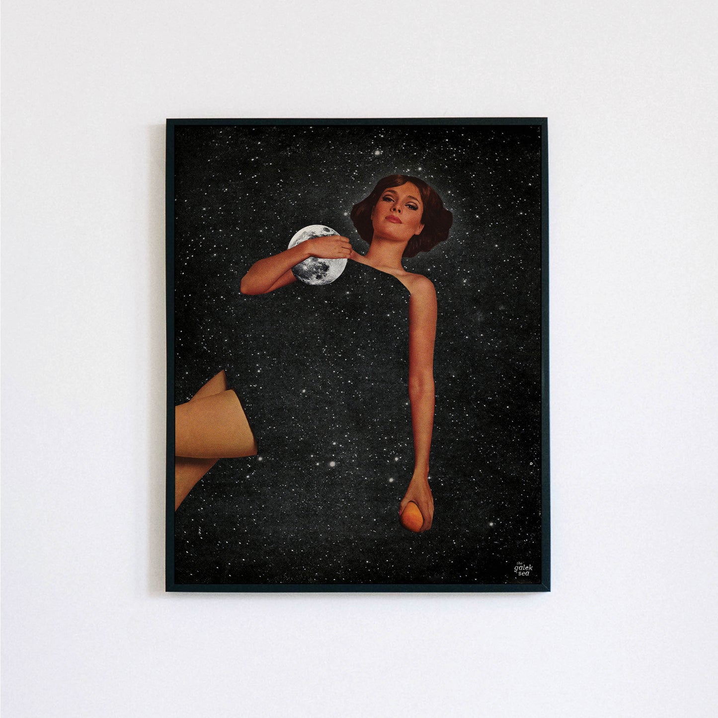 Lady With Moons - Vintage Collage Art Print