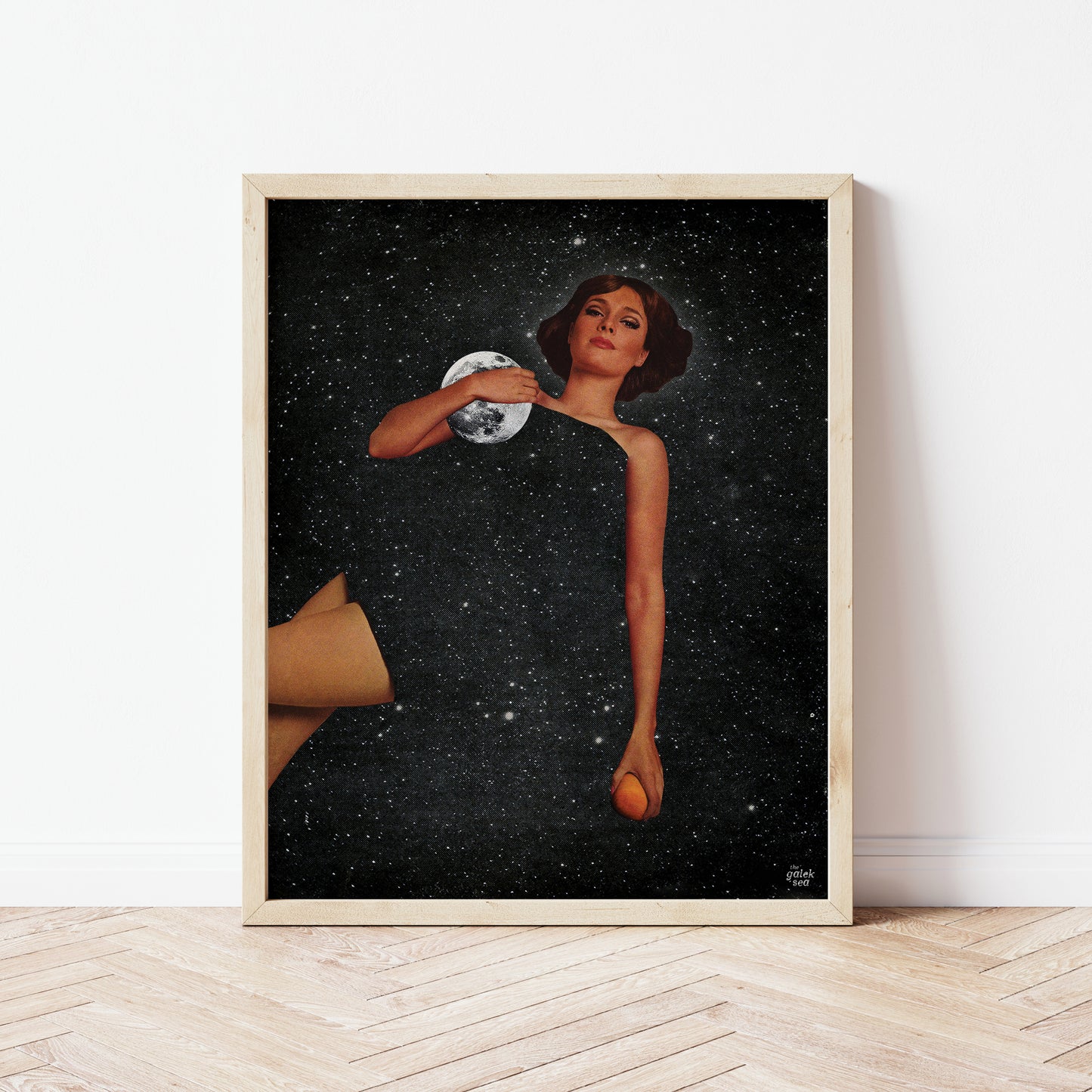 Lady With Moons - Vintage Collage Art Print
