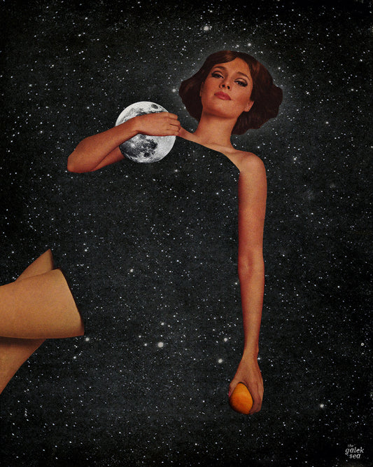 Lady With Moons - Vintage Collage Art Print