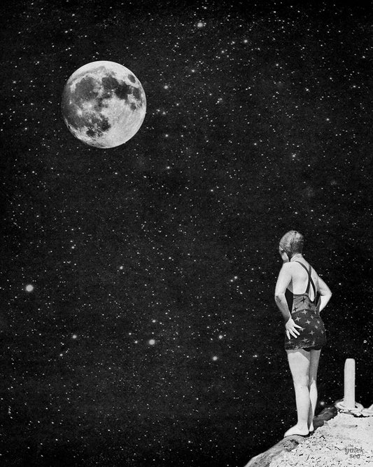 Spacewoman & The Pier Into Space - Vintage Collage Art Print