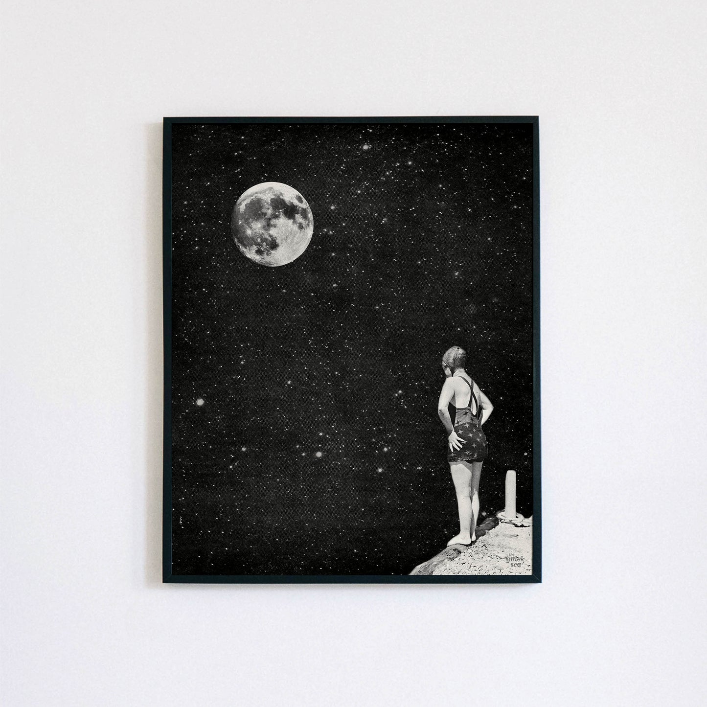 Spacewoman & The Pier Into Space - Vintage Collage Art Print