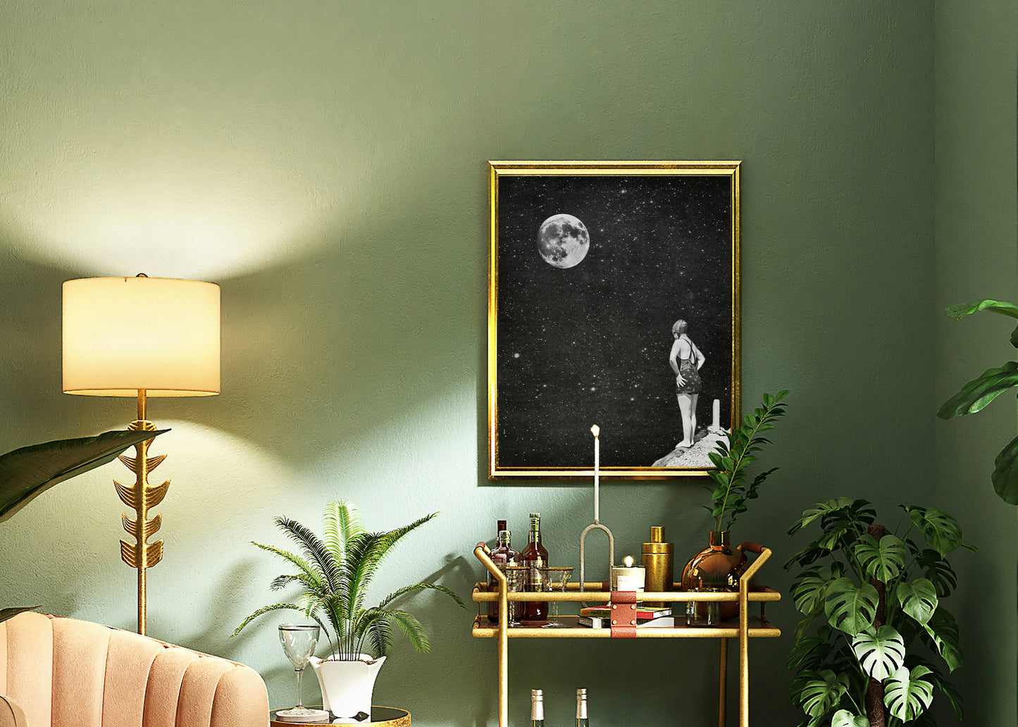 Spacewoman & The Pier Into Space - Vintage Collage Art Print