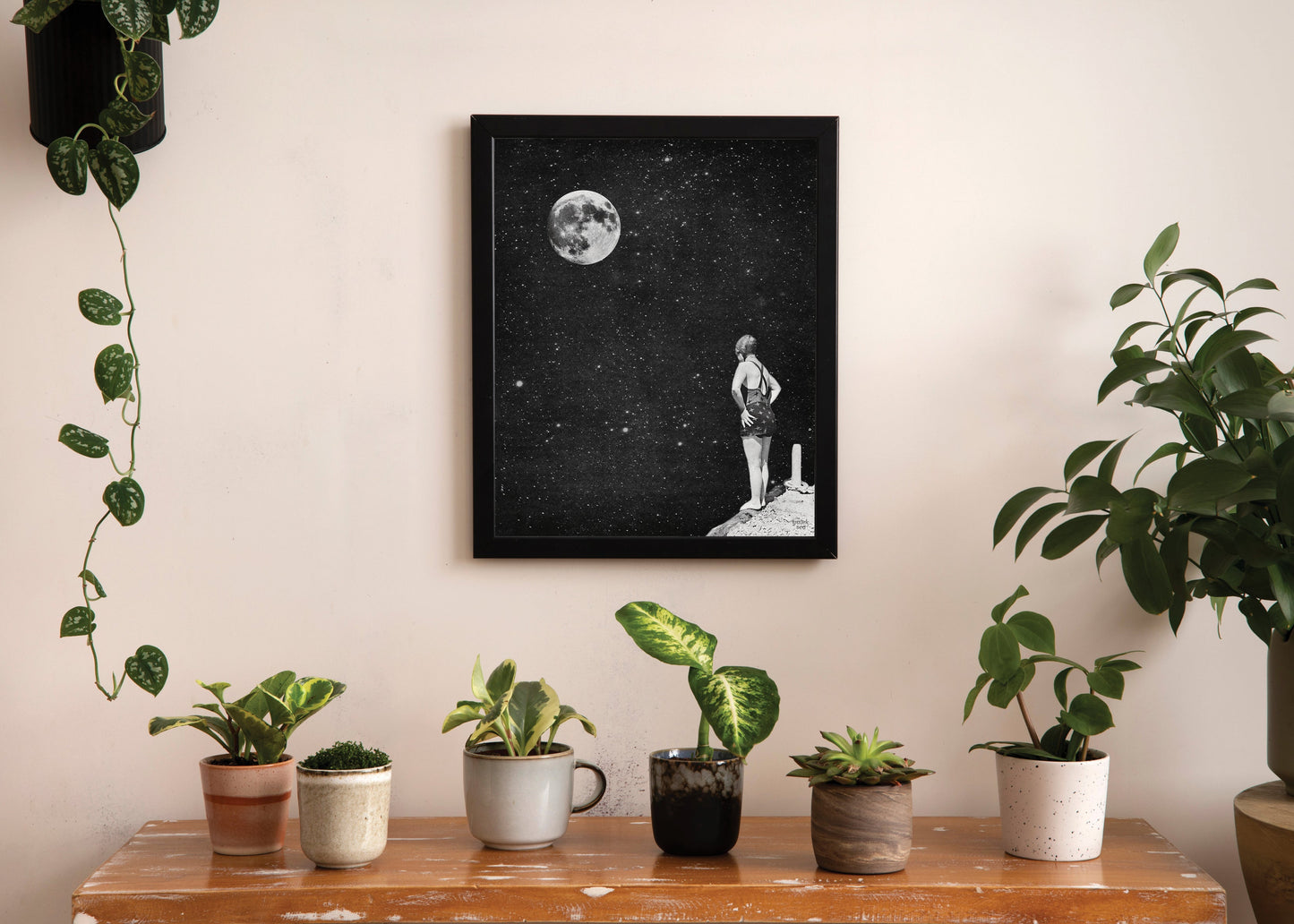 Spacewoman & The Pier Into Space - Vintage Collage Art Print