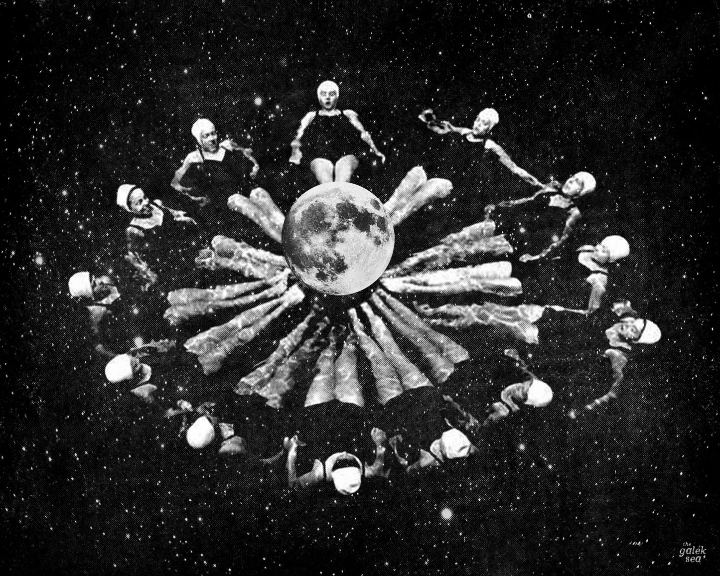 Synchronized Space Ladies - Vintage Collage Art Print